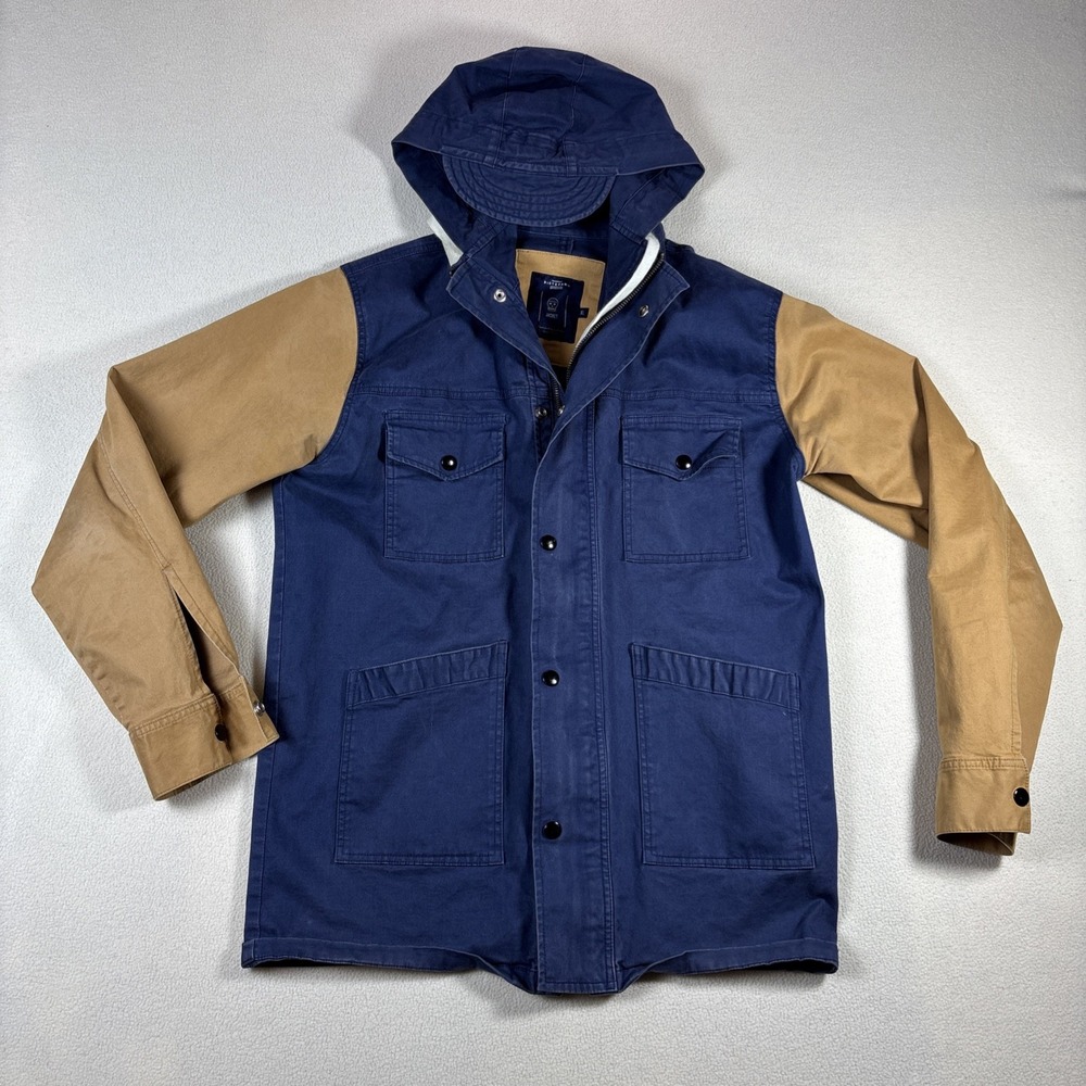 di Stefano Mens Jacket‎ Coat Navy/Tan Luxury Tailored in Italy Button Zip Fits M